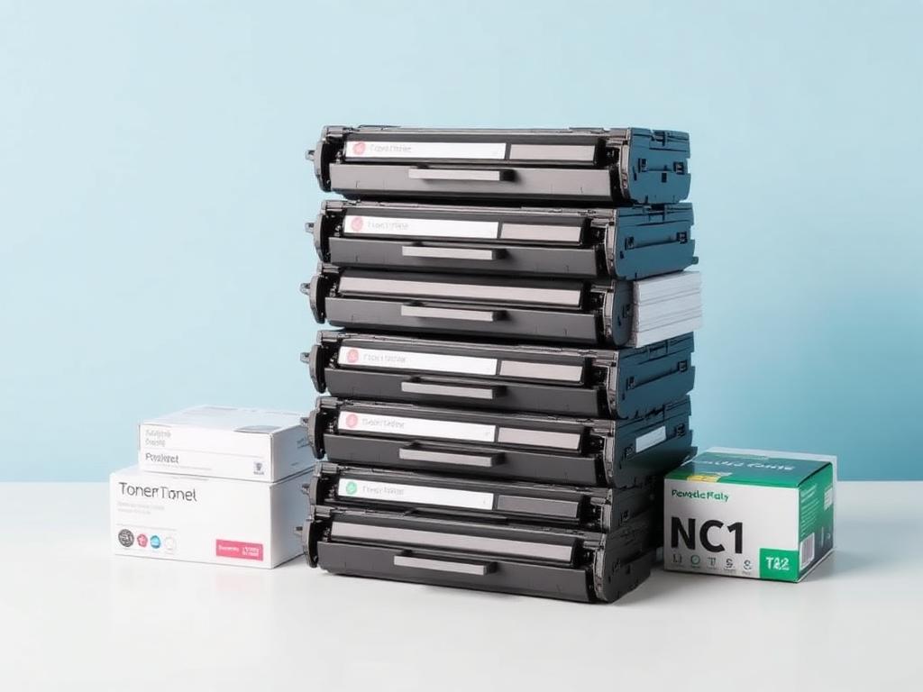 Stacked printer toner cartridges and supplies